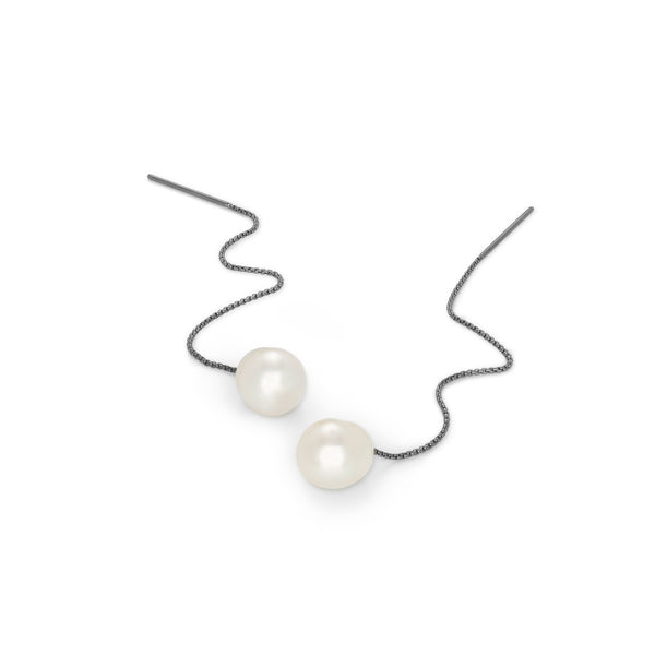 Filo Luce Silver Pearl Earrings / Black