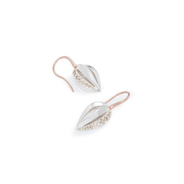 Penta Giro Silver Champagne Diamond Earrings / White